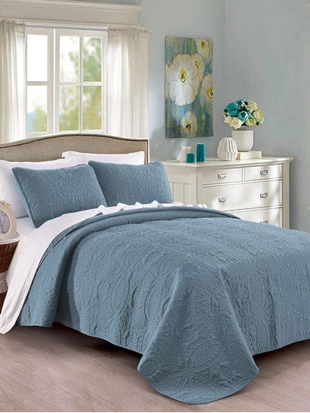 Pure Bedding 3Pc  Full/Queen Oversized Geometric Pattern Quilt Set